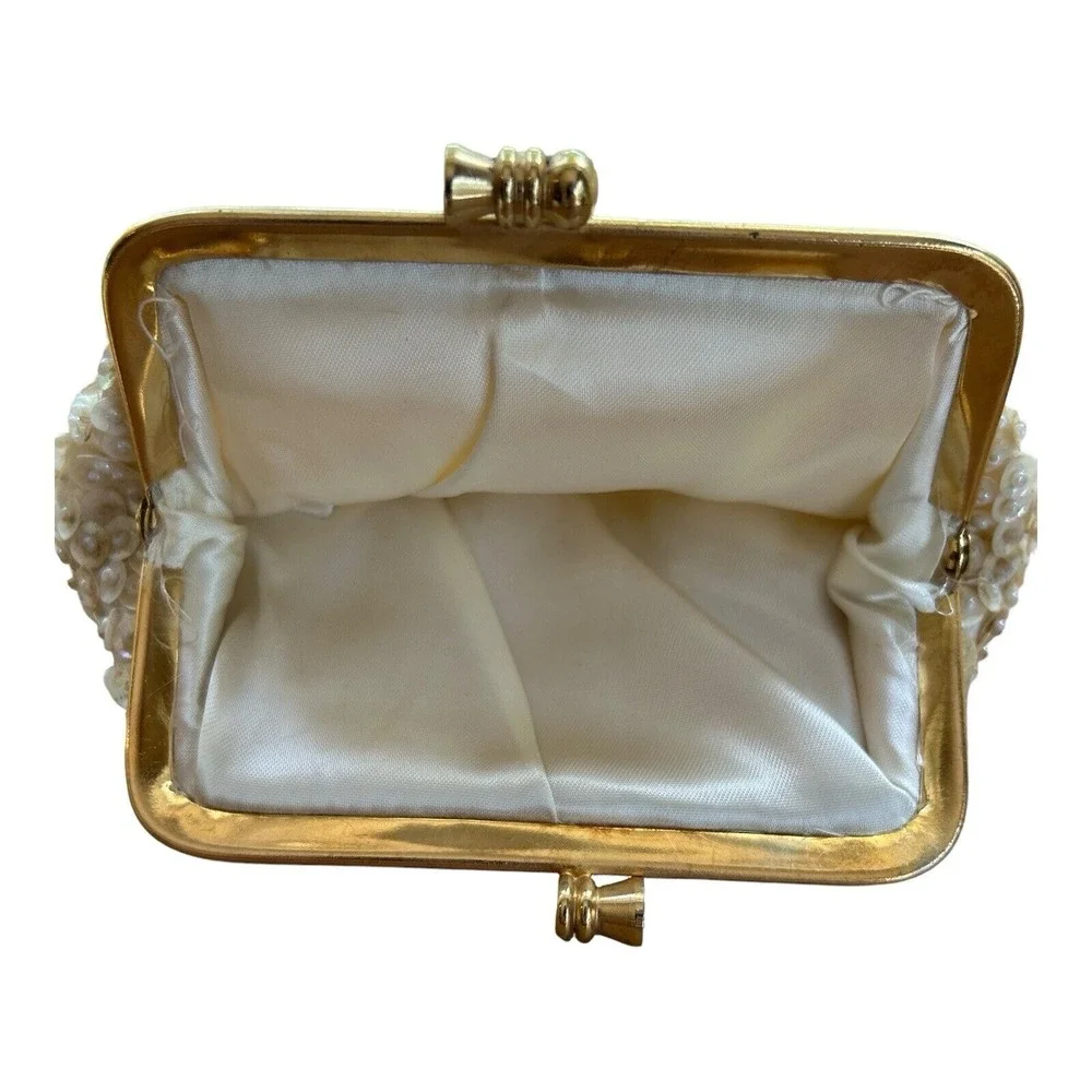 Vintage White Hand Made Beaded Sequin Evening Purse Clutch Hong‎ Kong Emson
